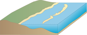 Illustration of coastline 3D base with barrier islands