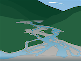 Illustration of braided river base with mountains