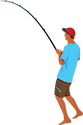Illustration of young man surf fishing