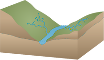 Illustration of a stream with river valley and water table