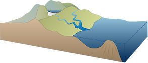 Coastline 3D: mountains, dam, island
