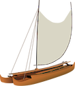 Illustration of a traditional Hawaiian double-hulled canoe (wa'a kaulua).