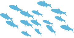 Illustration of a school of fish, great for a subtle suggestion of fish on blue background.