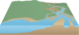 Illustration of an estuary with a braided river mouth.