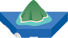 Illustration of a volcanic island with barrier reef.