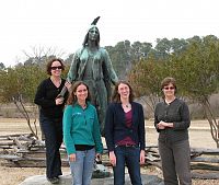 Jane Thomas, Ericka Poppell, Kate Bentsen, and Dorothy Geyer with Pocahontas at Jamestown