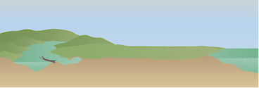 Illustration of a stream with stream bank erosion, poor water quality, and poor air quality.