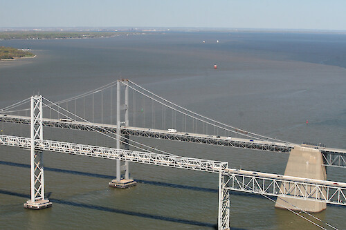 Flyover of the Chesapeake Bay Bridge in Maryland