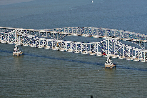 Flyover of the Chesapeake Bay Bridge in Maryland