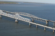 Flyover of the Chesapeake Bridge in Maryland, USA