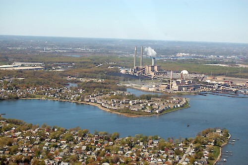 Electrical Power Generating Stations on the Patapsco River, with Stoney Creek in the foreground.