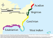 Map of the biogeographic provinces of the east coast of the United States.