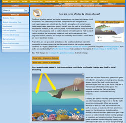 Screen capture of climate change page