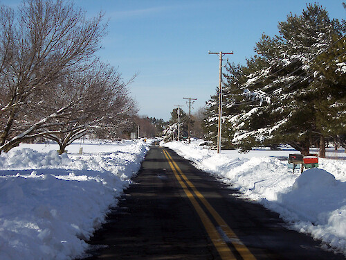 Plowed road during winter in Cambridge, MD