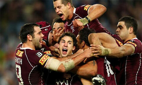 Queensland Maroons celebrating during a State of Origin game. Photograph: Mark Nolan/Getty Images via guardian.co.uk
