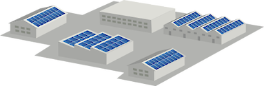 Illustration of solar panels on the roof of an industrial park.