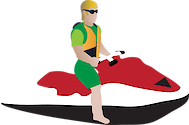 Illustration of a person riding a jet ski