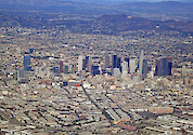 Aerial view of the skyline of the City of Los Angeles (LA).