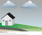 An image illustrates how lawn fertilizer can negatively impact the watershed when rain washes it into the water system.