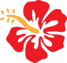A stylized red hibiscus flower with an orange style protruding from the center of the flower. The hibiscus is the state flower of Hawaii.