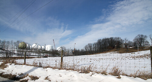 View of part of a fractionation plant in Cadiz, OH. A home can be seen on the right side of the image to give prospective of how close the facility is to a neighborhood.
