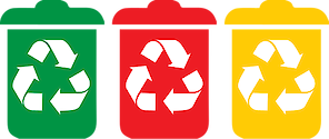 Recycling bins typically used for collect plastic, metal and glass items.