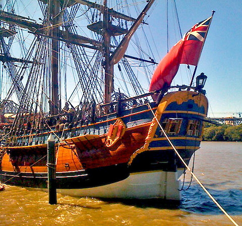 The HMB Endeavour was not very ornate by British Royal Navy standards.