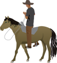 Side view illustration of cowboy on horse