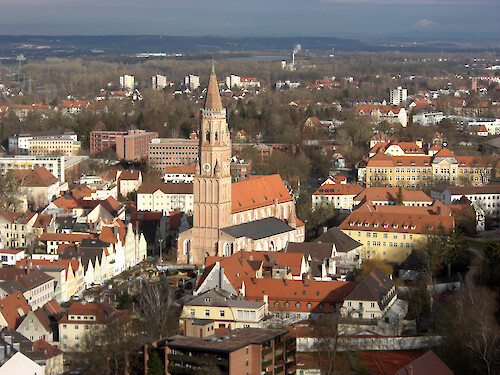 View of Landshut, Germany from the Trausnitz Castle, with the Aldstadt in the foreground and newer developments in the background