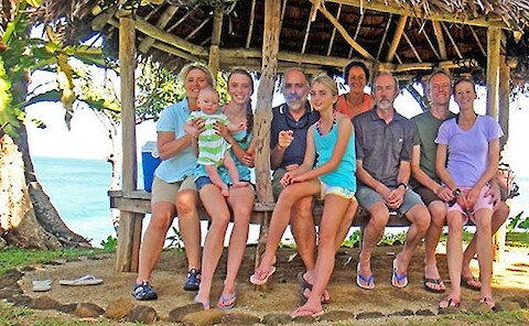 Judy O'Neil, Colin Carruthers, Lizzie Dennison, Bill Dennison, Laura Dennison, Sue Mulvany, David Haynes, Tim Carruthers, and Courtney Schupp in Samoa.