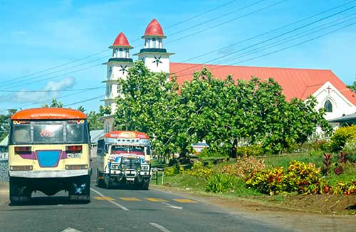 Samoa church and buses