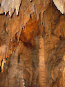 Minerals build up to form stalactites (formed down from the ceiling) and stalagmites (formed up from the ground) in Luray Caverns
