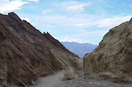 The trail leads around a bend in Golden Canyon. Death Valley has quite a variety of topography and geologic formations.