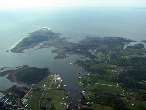 Looking south at New Point Comfort Natural Area Preserve on the mouth of Mobjack Bay, where it meets Chesapeake Bay