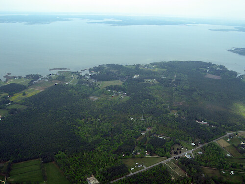 Looking south at Mobjack Bay over the town of Susan, Virginia