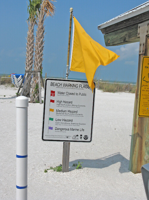 These flags are a system designed to warn beach visitors against strong currents and dangerous marine life