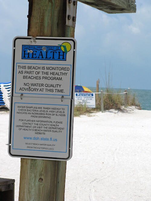 Posted by the Florida Department of Health to inform beach visitors on up-to-date water quality information