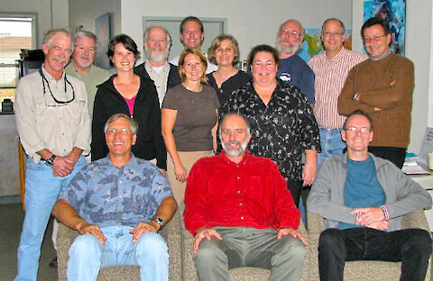 Global Seagrass Trajectory Working Group, sponsored by the National Center for Ecological Analysis and Synthesis. Left to right standing: Jud Kenworthy, Ken Heck, Randall Hughes, Fred Short, Ainsley Calladine, Suzanne Olyarnik, Susan WIlliams, MIchelle Waycott, Gary Kendrick, Jim Fourqurean, Carlos Duarte. Left to right sitting: Bob Orth, Bill Dennison, Tim Carruthers.