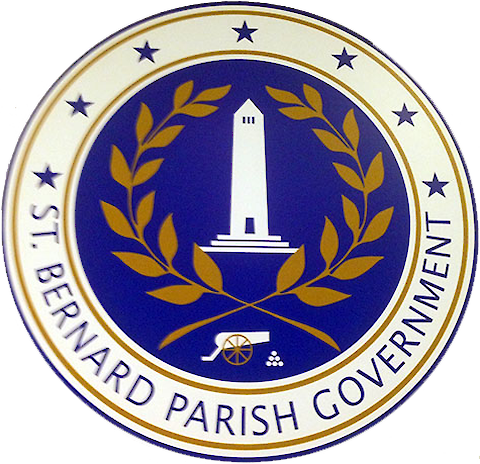 St. Bernard Parish seal with Chalmette National Historical Park monument for the Battle of New Orleans.