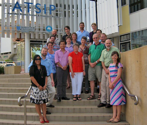 Group photo at Great Barrier Reef climate change resilience indexÂ workshop, James Cook University.