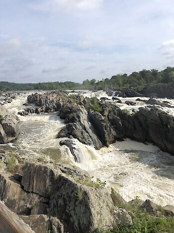 A rocky waterfall vista