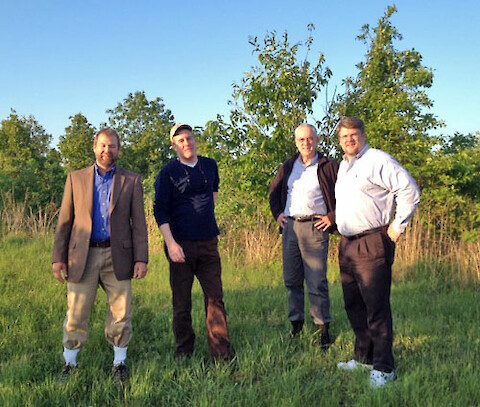 Heath Kelsey, Jordy Jordahl, Bill Nuttle and Patrick Brennan hiking in the Nickel Preserve.