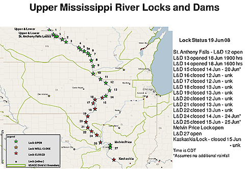 Locks and dams found along the Upper Mississippi River.