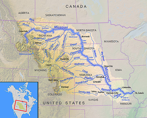 Map showing the Missouri River basin. Source: Wikipedia