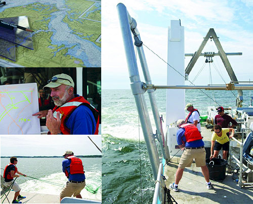 Scientific sampling and fish trawling at the Patuxent River aboard the R/V Rachel Carson 