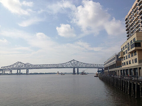 Mississippi River at the conference venue showing the Crescent City Connection
