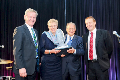 (Left to right) Nick Schofield, International Riverprize Executive Director, Dr Anne Schulte-Wülwer-Leidig and Mr. Gustaff Michael Wright from the International Commission for the Protection of the Rhine, Michael Wright, Thiess CEO