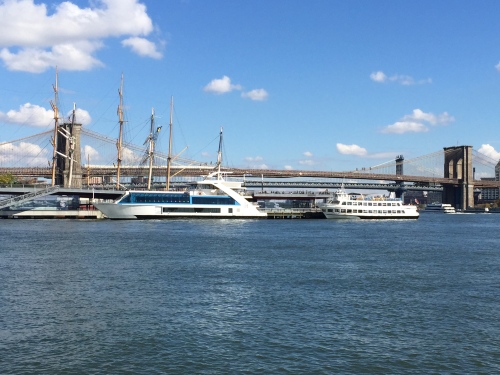 Location of media event aboard the Hornblower Hybrid yacht (left) in New York Harbor.