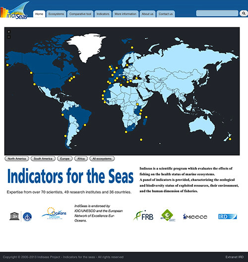 Indicators for the Seas. The IndiSeas project is a multi-institutes collaborative effort that provides indicators to characterize and evaluate the effects of fishing on the health status of marine ecosystems.