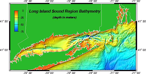 Long Island Sound Bathymetry Map. Figure from Signell et al, USGS Woods Hole Science Center
